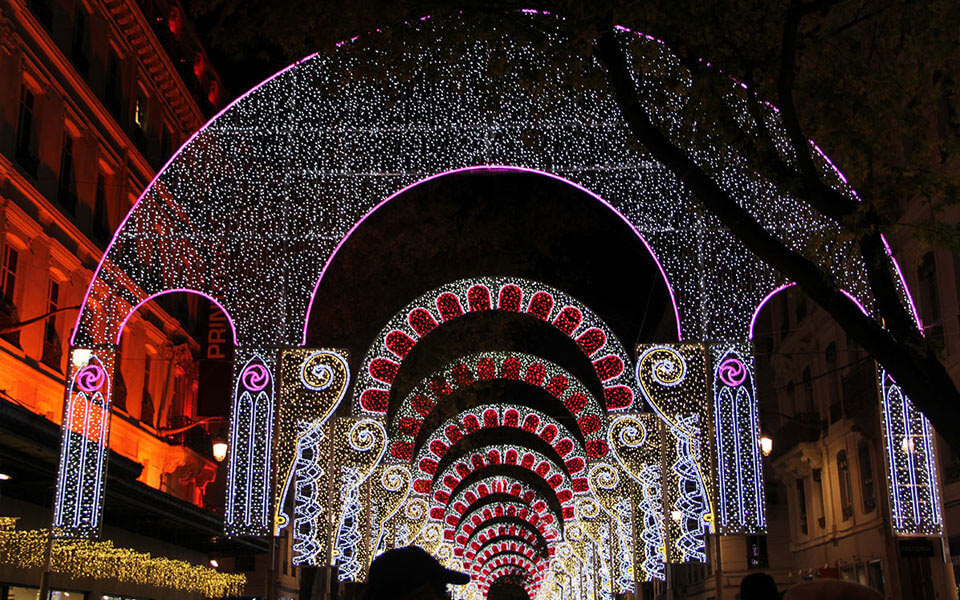 Street lighting arches in Chile